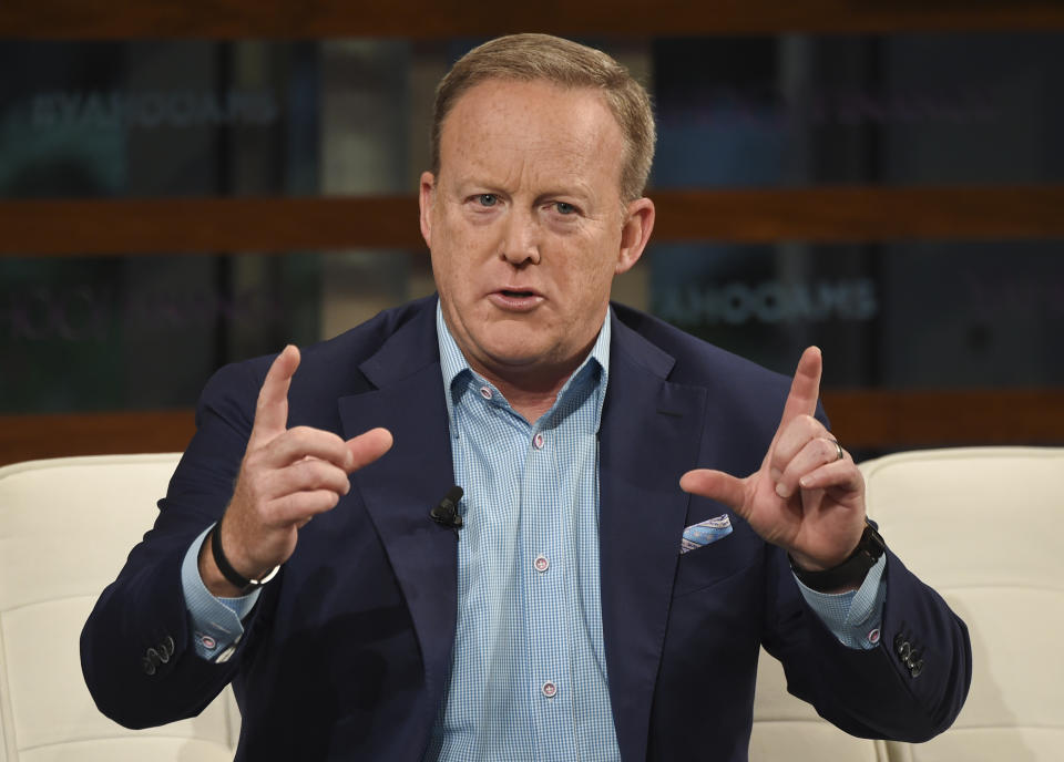 Former White House Press Secretary Sean Spicer participates in the Yahoo Finance All Markets Summit: A World of Change at The TimesCenter on Thursday, Sept. 20, 2018, in New York. (Photo by Evan Agostini/Invision/AP)