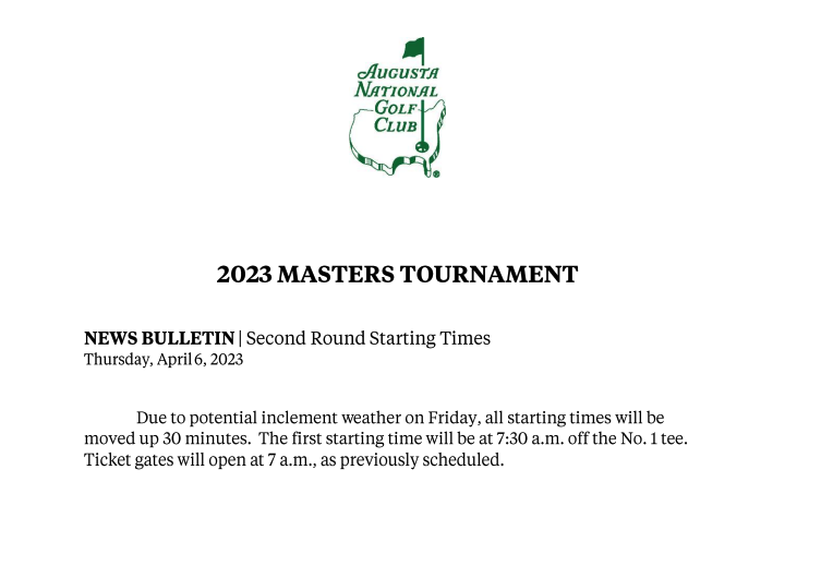 Tee time decision by The Masters for Friday 2023 tee times