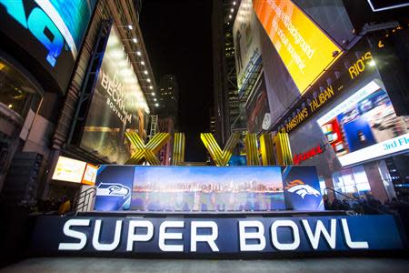 The numerals for the the game are seen at an opening ceremony for 'Super Bowl Boulevard' along Broadway as preparations continue for Super Bowl XLVIII in New York January 29, 2014. REUTERS/Eric Thayer