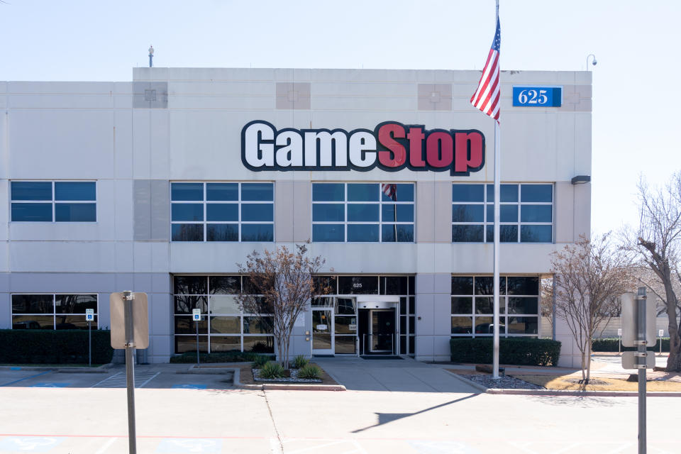 Grapevine, Texas, USA - March 19, 2022: GameStop headquarters in Grapevine, Texas, USA. GameStop Corp. is an American video game, consumer electronics, and gaming merchandise retailer.