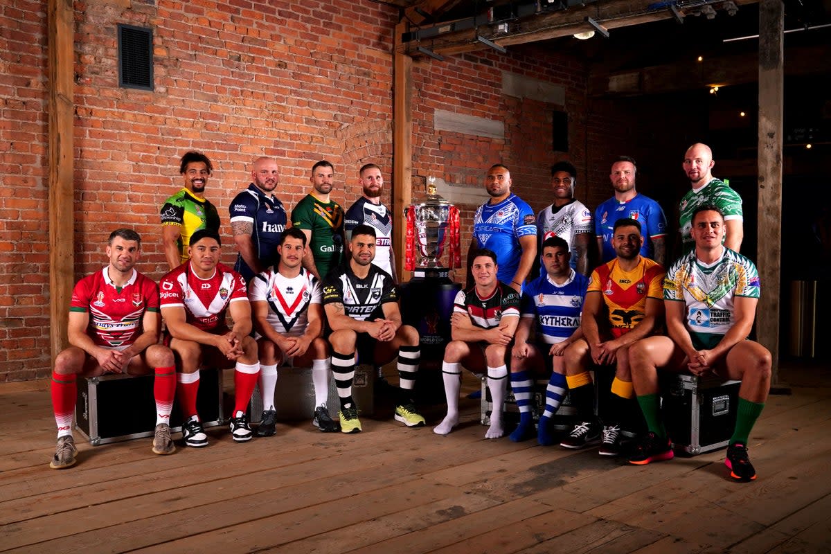 Captains of the 16 nations at the launch of the Rugby League World Cup (PA Images/Martin Rickett) (PA Wire)