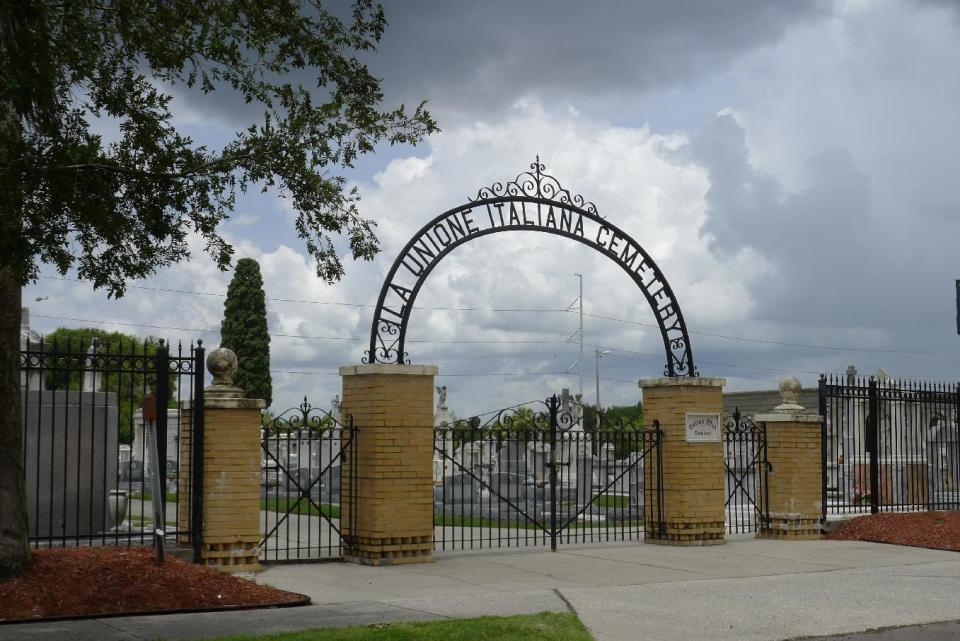 This July 31, 2012 photo shows the L'Unione Italiana Cemetery in Tampa, Fla. where Tampa-born crime boss Santo Trafficante is buried. (AP Photo/Tamara Lush)