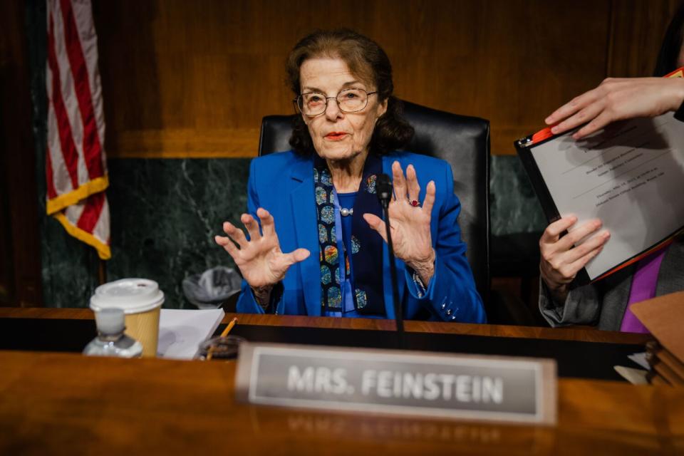 Sen. Dianne Feinstein attends a Senate Judiciary Committee business meeting