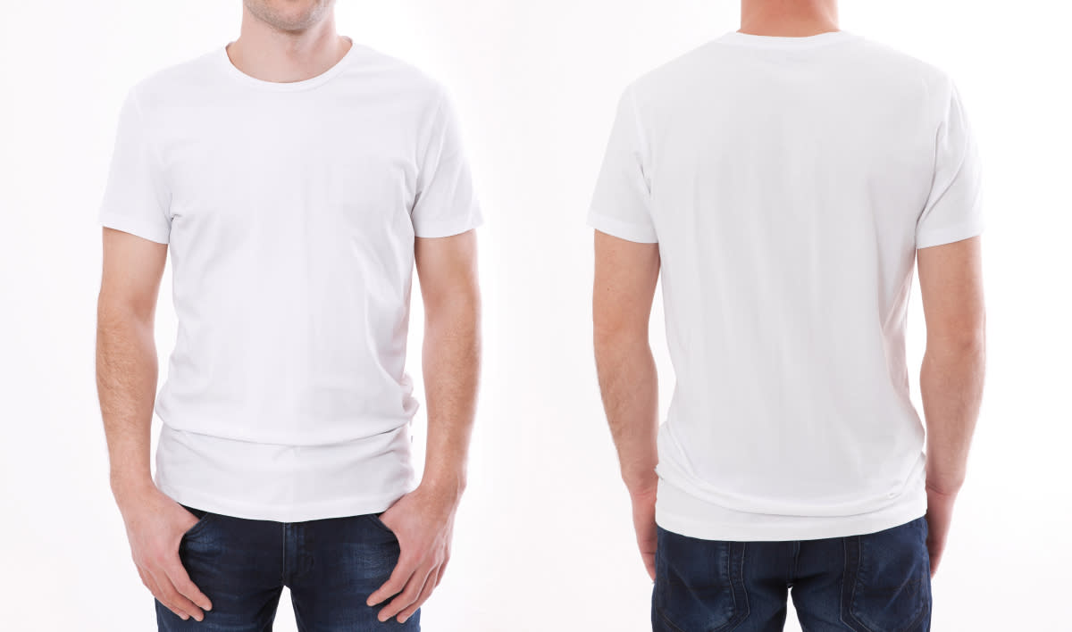 front and back shots of man wearing a T-shirt