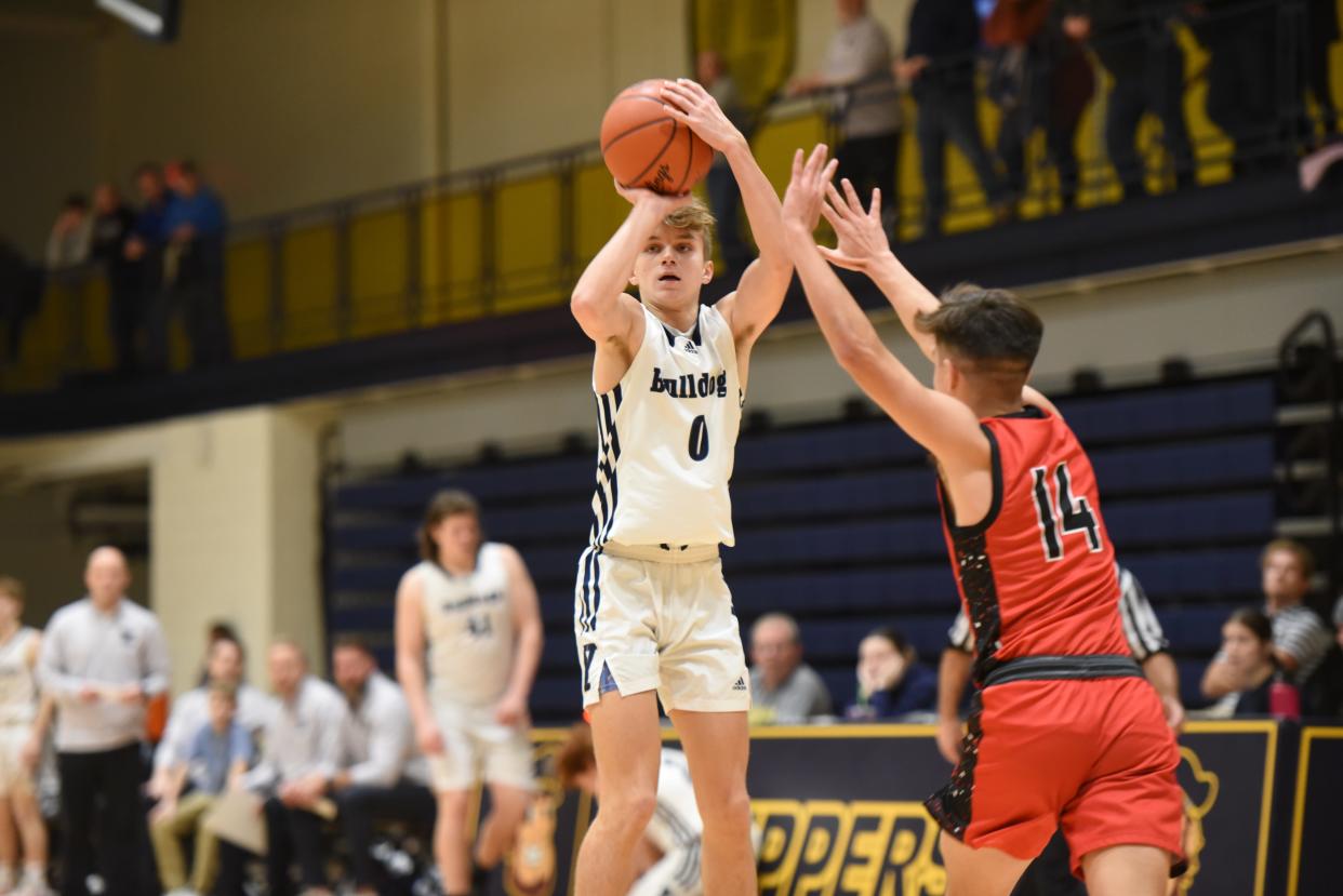 Yale's Jackson Kohler shoots a 3-pointer during a game earlier this season.