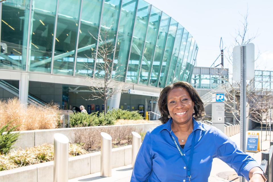 Clarelle DeGraffe general manager of the PATH transit system worked her way up from construction inspector to overseeing some of the largest jobs in the Tri-State area. Here she poses for a photo outside the station in Harrison.