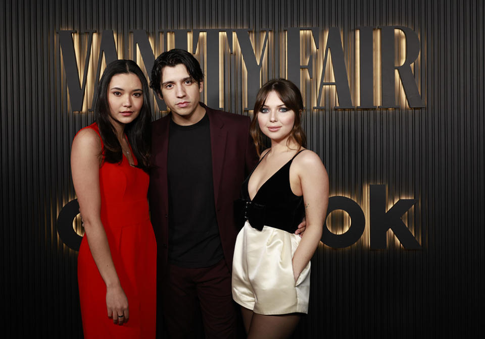 (L-R) Alexa Barajas, Kevin Alves, and Samantha Hanratty attend Vanity Fair And TikTok Celebrate Vanities: A Night For Young Hollywood In Los Angeles on March 08, 2023 in Los Angeles, California.