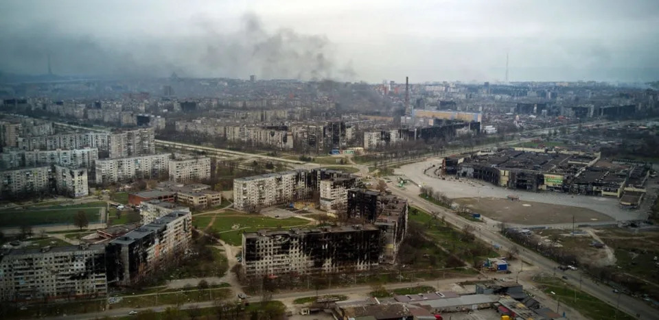 <div class="inline-image__caption"><p>An aerial view taken on April 12, 2022, shows the city of Mariupol, during Russia's military invasion launched on Ukraine.</p></div> <div class="inline-image__credit">Andrey Borodulin/AFP via Getty Images</div>