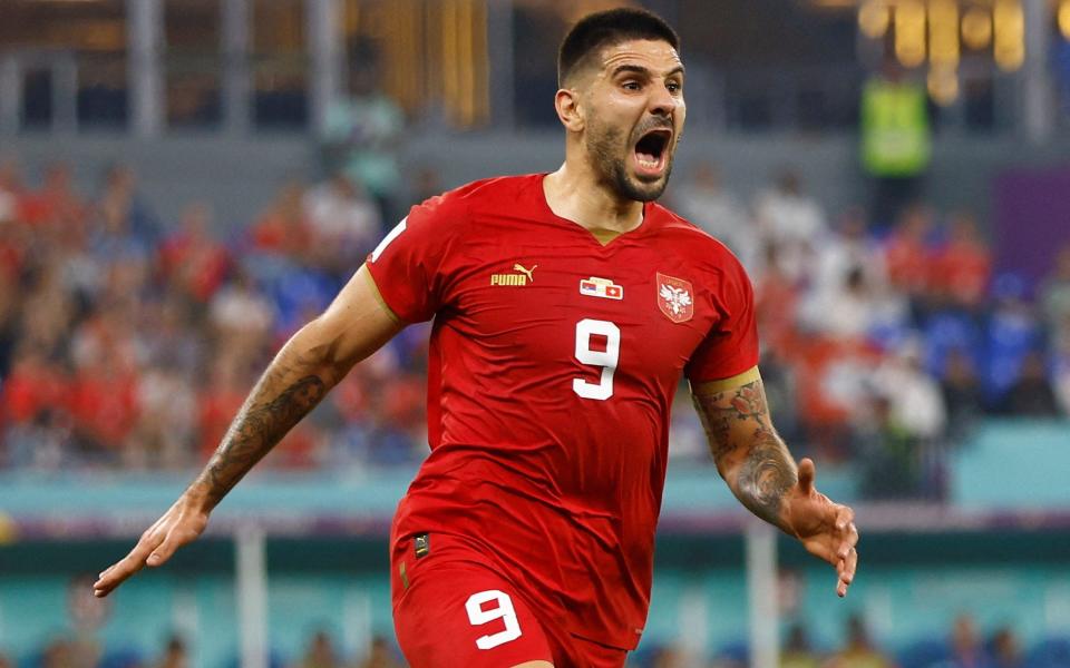 Serbia's Aleksandar Mitrovic celebrates scoring a goal