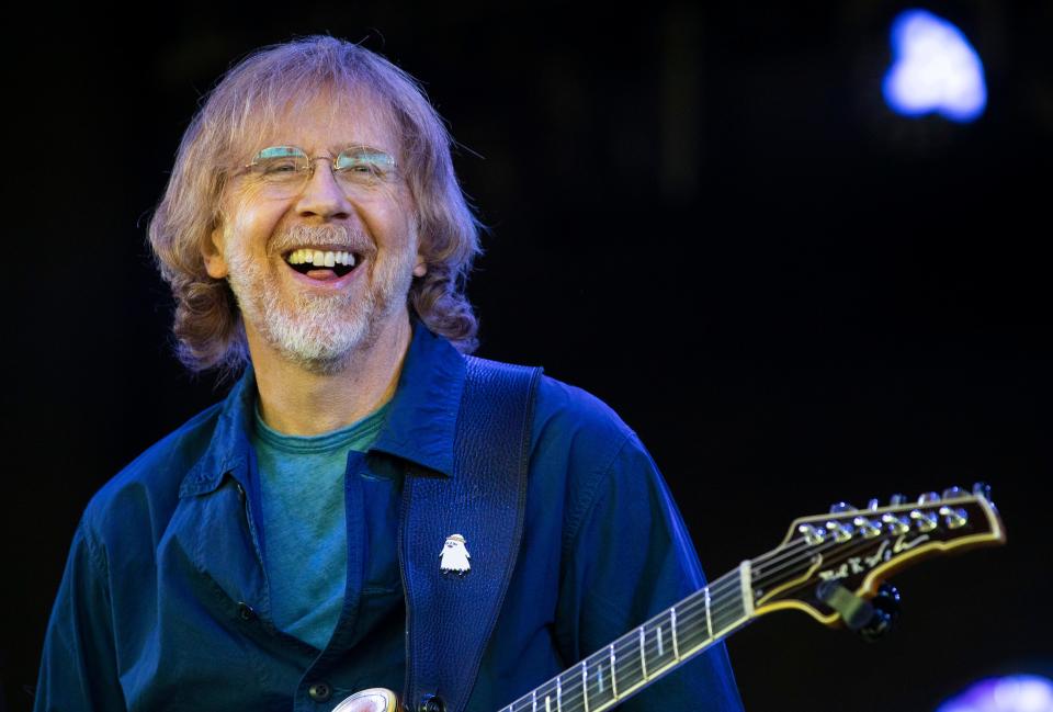 Phish’s Trey Anastasio plays guitar during the Phish concert, Friday, June 3, 2022, at Ruoff Music Center in Noblesville, Indiana.