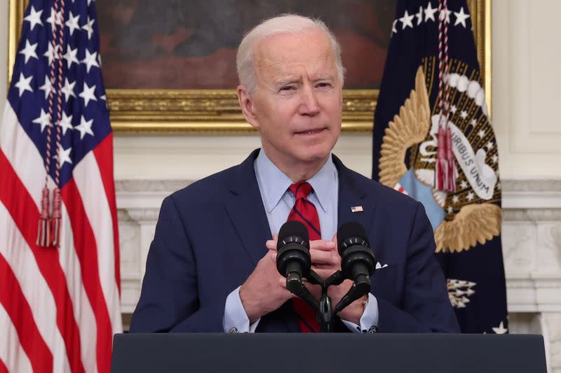 FILE PHOTO: U.S. President Joe Biden comments on the shooting in Colorado at the White House in Washington