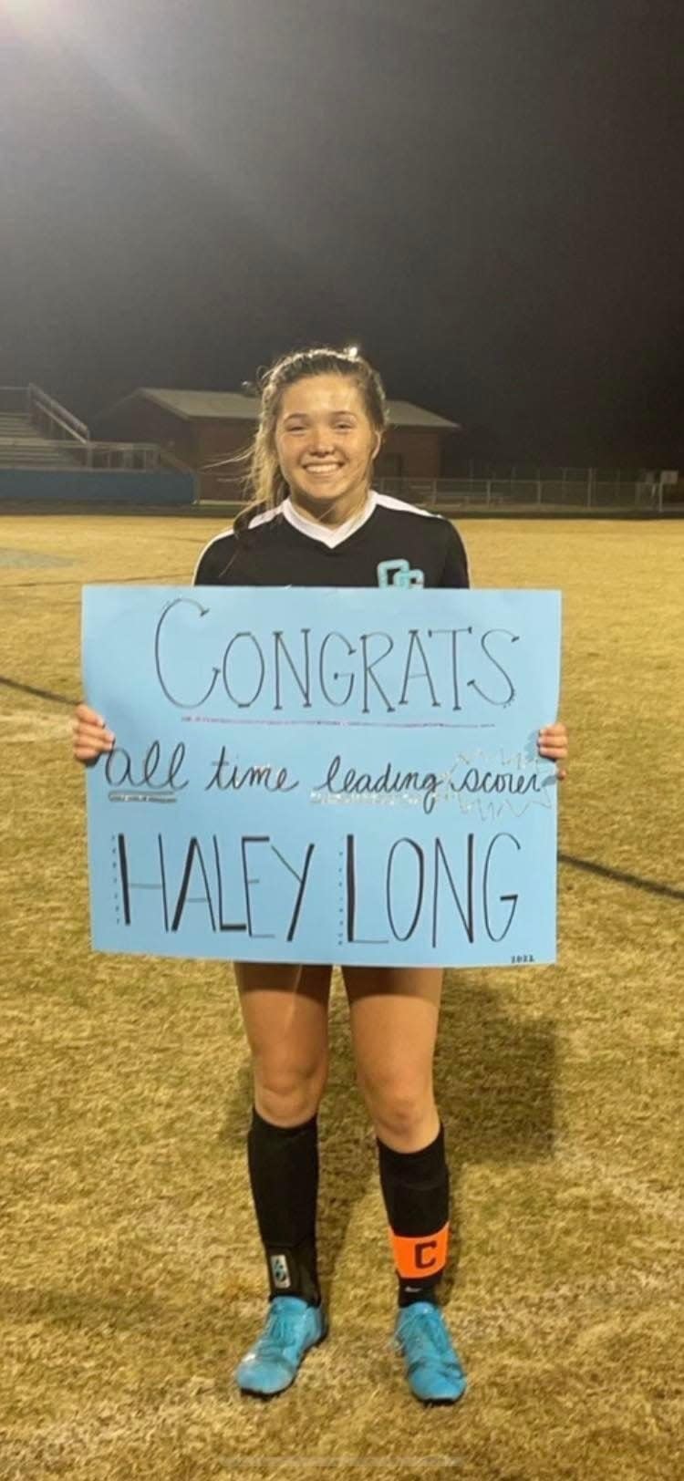 Haley Long set an Oak Grove girls' soccer program record with her 35th career goal on Friday, March 11, 2022.