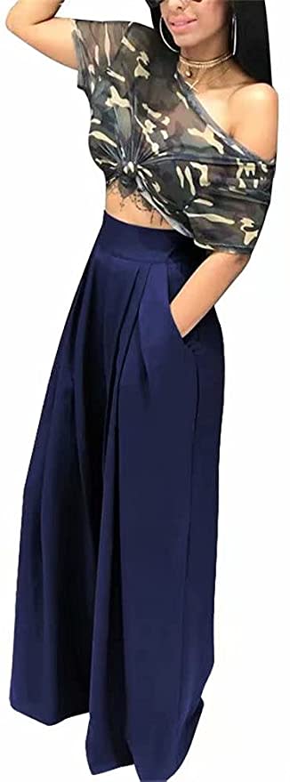 LROSEY Women's Stretchy Solid Color High Waisted Wide Leg Palazzo Pants with Pockets. (Photo: Amazon SG)