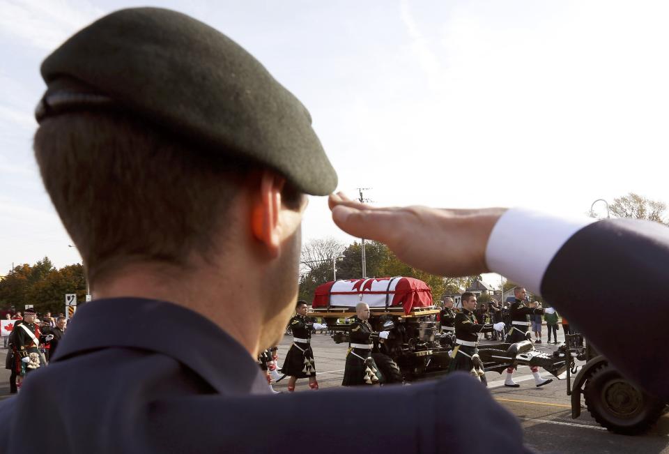 Soldiers escort the coffin during the funeral procession for Cpl. Nathan Cirillo in Hamilton