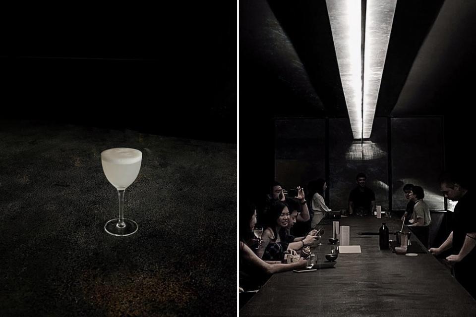 'Snowfall' (left). Conversations over cocktails (right).