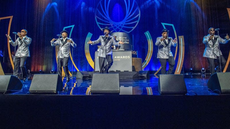 Ronnie DeVoe, Ricky Bell, Ralph Tresvant, Michael Bivins, and Johnny Gill of New Edition perform onstage during the Congressional Black Caucus Annual Legislative Conference Phoenix Awards at the Walter E. Washington Convention Center on September 23, 2023 in Washington, DC. 