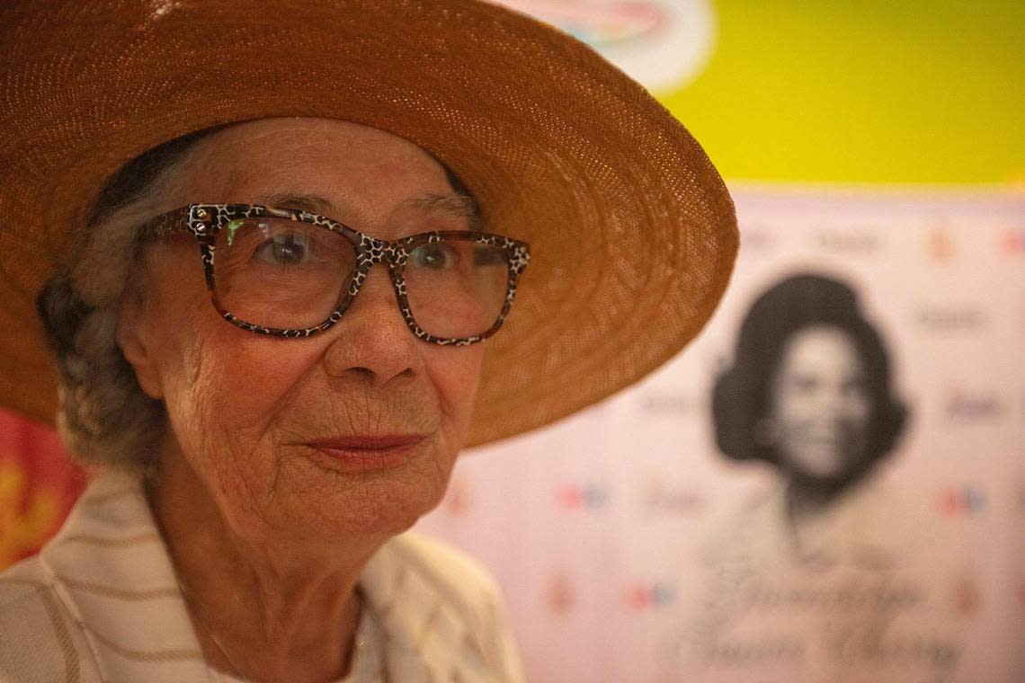 Jackie Bell, 86, had Gwen Cherry as science teacher in 7th grade in the ’50s . “She was a wonderful teacher. We were friends since then and I was her Legislative Aid in the early ’70s,” Bell said at the opening of Gwen Cherry exhibit at HistoryMiami. Alexia Fodere/for The Miami Herald