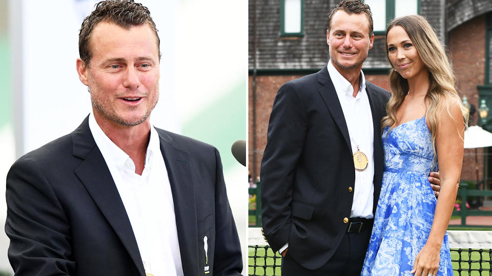 Lleyton Hewitt, pictured here with wife Bec after the Hall of Fame induction ceremony in Newport.