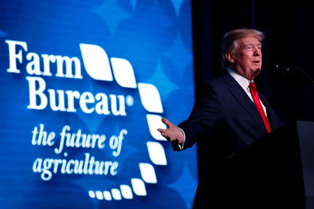 FILE PHOTO: U.S. President Donald Trump delivers remarks at the American Farm Bureau Federation convention in Nashville, Tennessee, U.S., January 8, 2018. REUTERS/Jonathan Ernst/File Photo