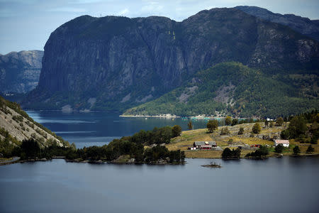 Cargill's research centre is seen in the waters near the village of Dirdal, Norway, August 1, 2018. REUTERS/Clodagh Kilcoyne