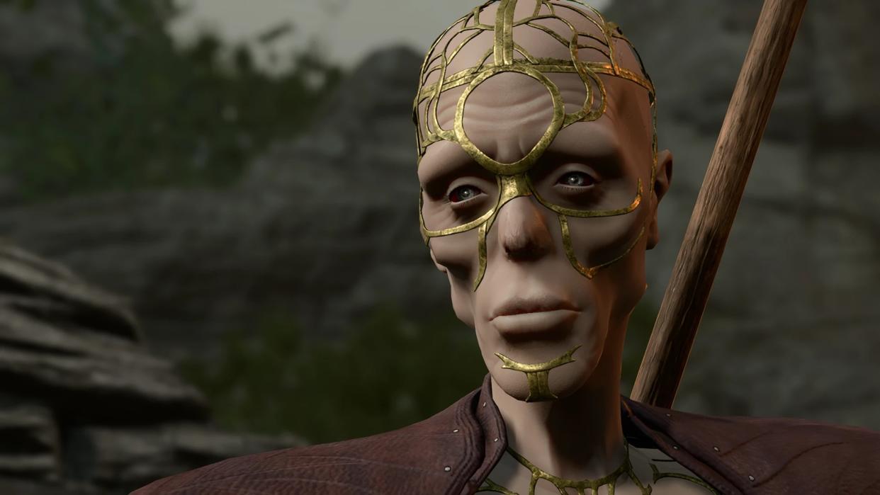  Baldur's Gate 3's Withers, modded to have impossibly smooth skin and a perfect jawline. 