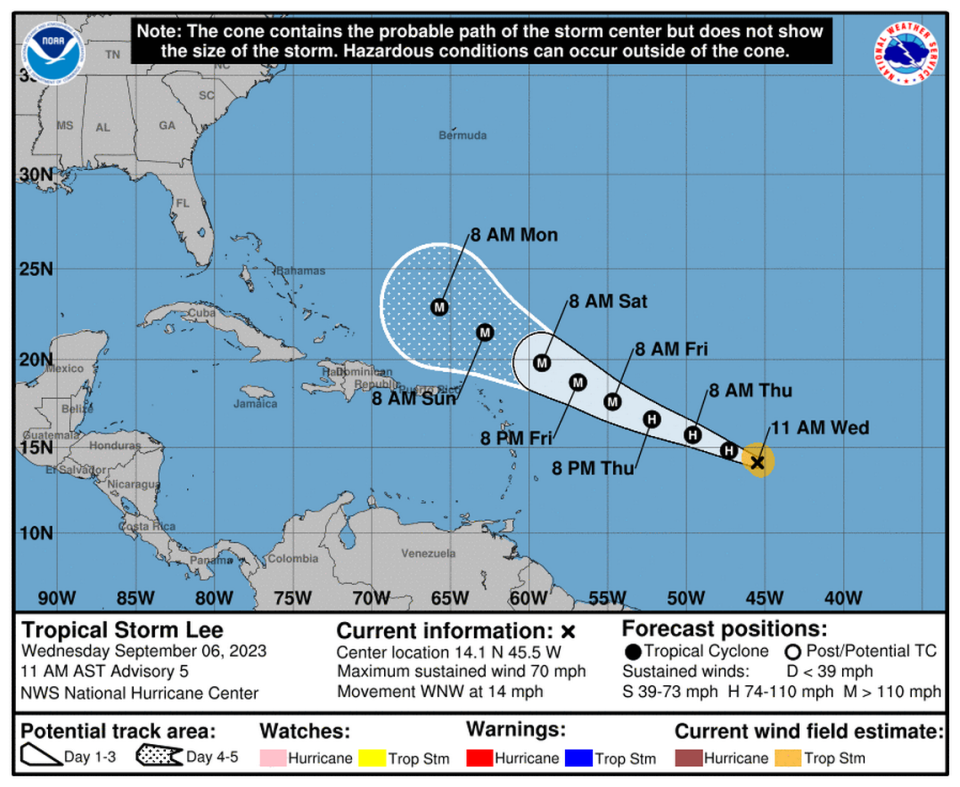 Tropical Storm Lee was already near hurricane strength on Wednesday as it trekked west across the Atlantic.