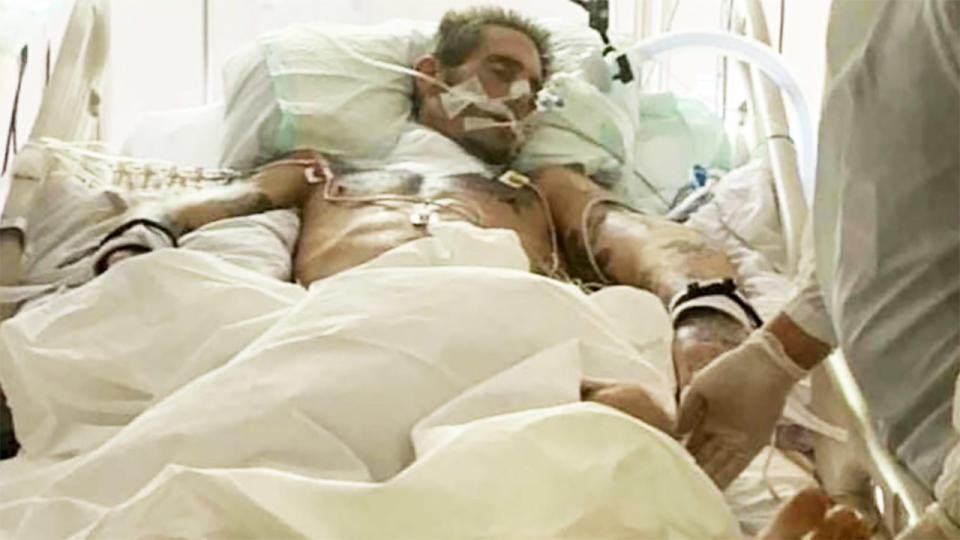 Brad Masters, pictured here on life support in hospital before his death.