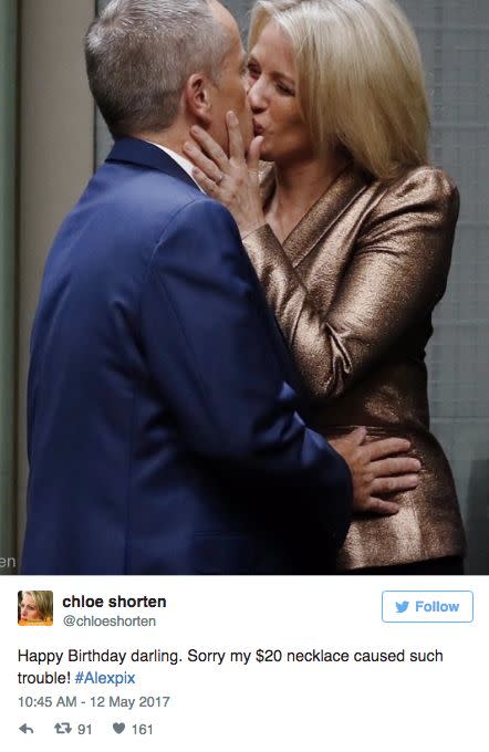 Mrs Shorten tweeted that it was a $20 necklace. Photo: Twitter / Chloe Shorten