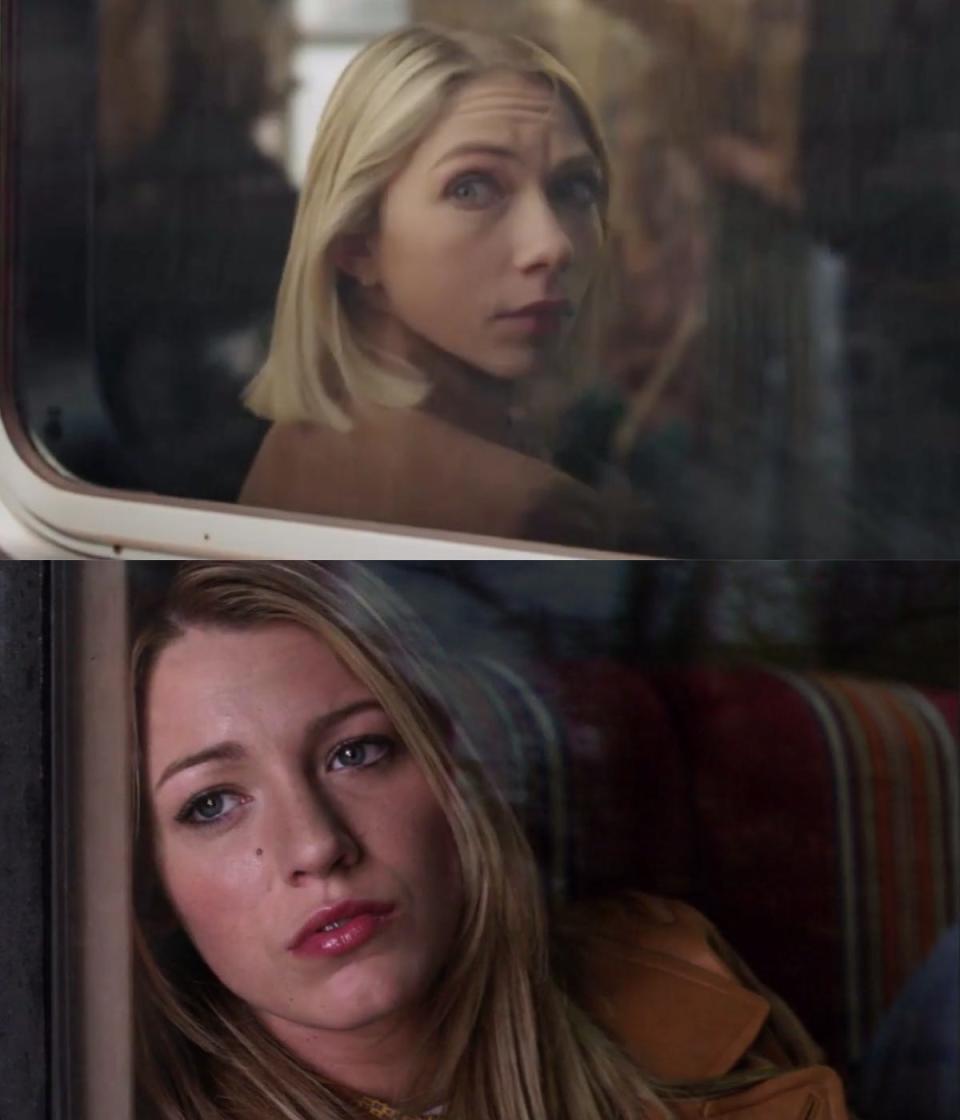 Tavi Gevinson and Blake Lively looking through windows on HBO's "Gossip Girl" and the original series.