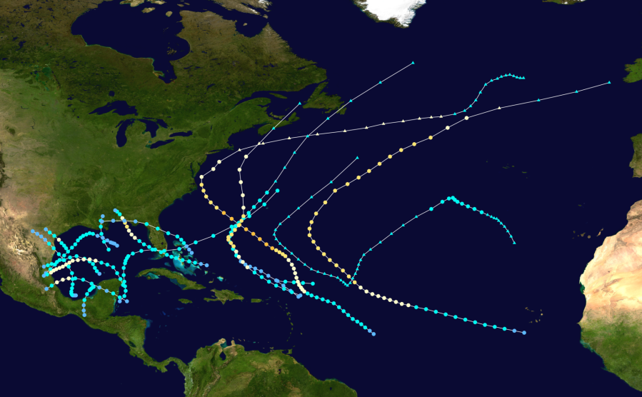 Tracks of tropical storms and hurricanes in 1936.