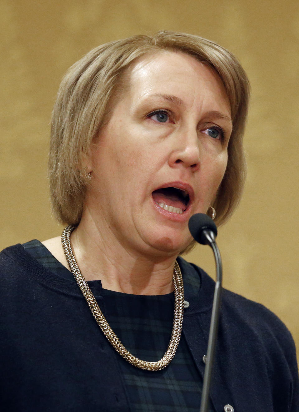 In this Jan., 7, 2019, photo, Rep. Karianne Lisonbee, R - Clearfield, speaks during the Utah Taxpayers Association 2019 legislative outlook conference, in Salt Lake City. A nationwide push to ban LGBTQ conversion therapy for minors looked like it could succeed in conservative Utah after The Church of Jesus Christ of Latter-day Saints said it wouldn't stand in the way, but the effort ground to a halt this week. Lisonbee sponsored the changes and insisted she was looking for a compromise that would still protect LGBTQ kids. But activists say some of her Facebook comments revealed by The Associated Press indicate that she supports the debunked practice. (AP Photo/Rick Bowmer)