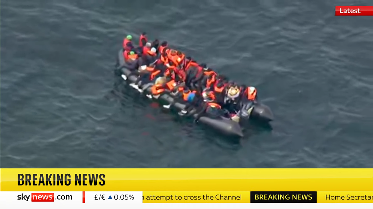 Migrants spotted in the English Channel on Tuesday (Sky News)