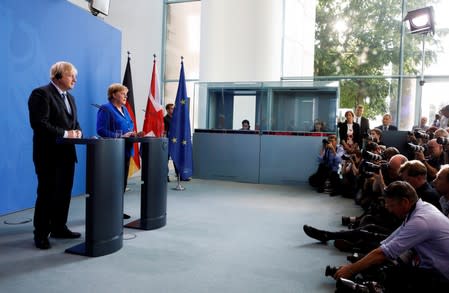 German Chancellor Merkel meets Britain's Prime Minister Johnson at the Chancellery in Berlin