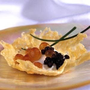 Cheese Crisps with Creme Fraiche and Caviar