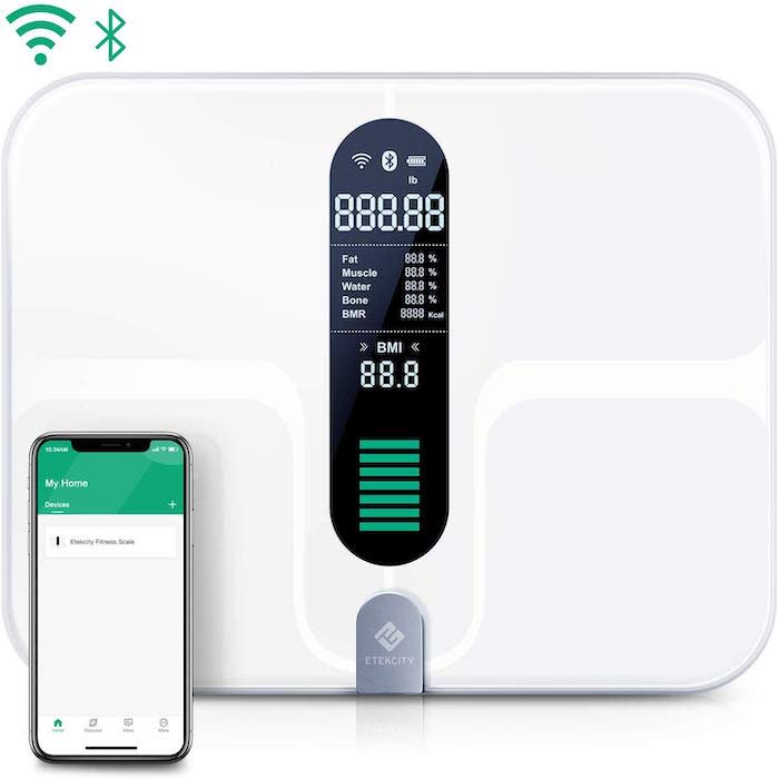 The Etekcity WiFi Smart Scale tracks 12 important measurements, like BMI and  muscle mass. (Photo: Amazon)