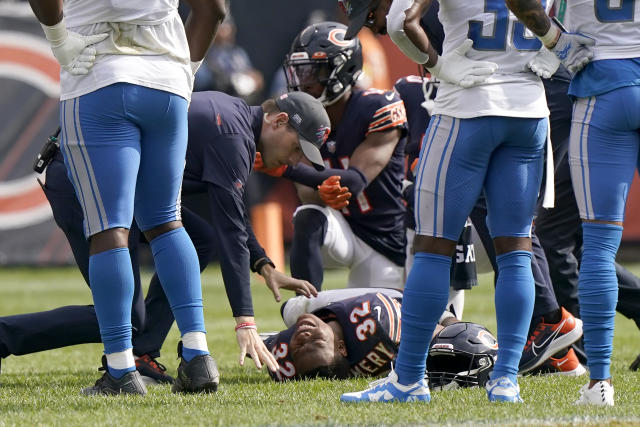 Detroit Lions running back Jamaal Williams still arms Chicago Bears inside  linebacker Roquan Smith during the first half of an NFL football game Sunday,  Oct. 3, 2021, in Chicago. (AP Photo/Nam Y.