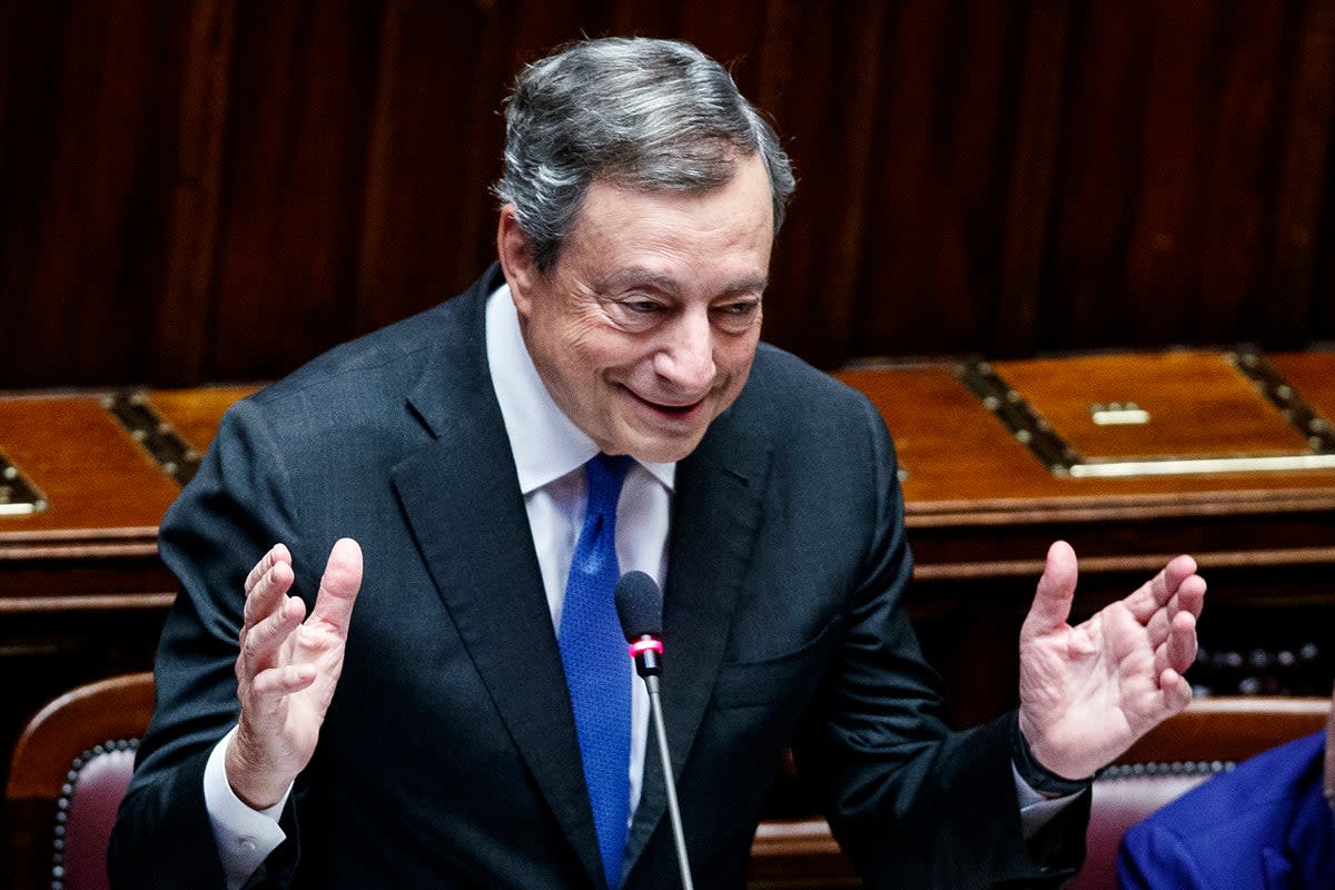 Mario Draghi addressing Italy’s parliament on Thursday   (AP)