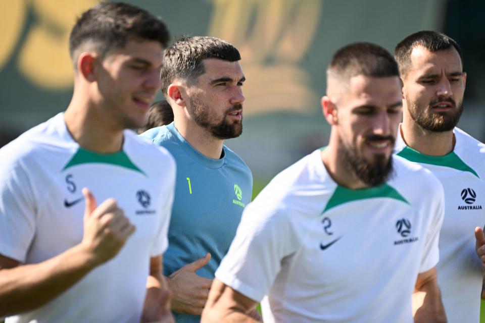 Socceroos players, pictured here during a training session in Qatar.