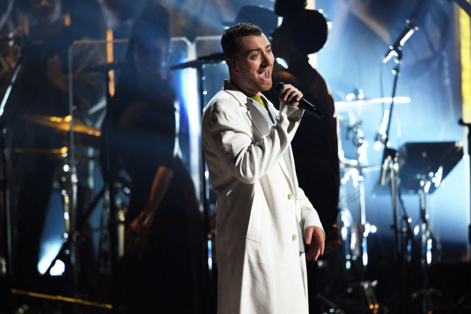 <p>Sam Smith performs onstage during the 60th Annual Grammy Awards on January 28, 2018, in New York City. (Photo: Getty Images) </p>