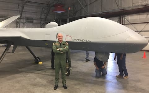 Air Vice Marshal Harv Smyth, commander of the RAF’s intelligence and surveillance force, pictured in front of a Protector.