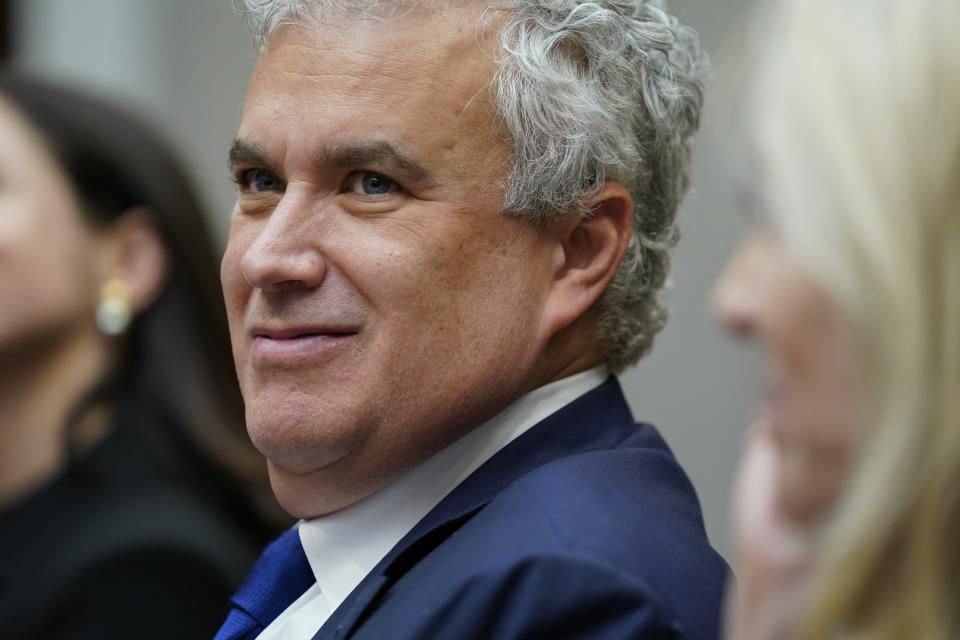 FILE - White House chief of staff Jeff Zients listens during a meeting with President Joe Biden's "Investing in America Cabinet," in the Roosevelt Room of the White House, Friday, May 5, 2023, in Washington. (AP Photo/Evan Vucci, File)