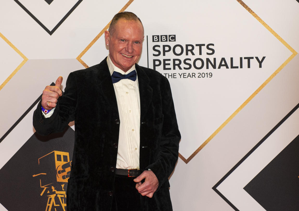 ABERDEEN, SCOTLAND - DECEMBER 15: Paul Gascoigne on the red carpet at the BBC Sports Personality of the Year Awards, at the P&J Live arena on December 15, 2019, in Aberdeen, Scotland. (Photo by Ross MacDonald / SNS Group via Getty Images)