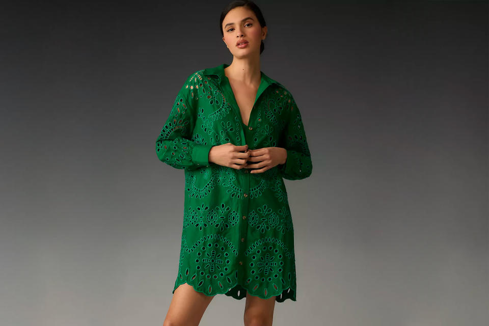 Anthropologie Long-Sleeve Cutout Mini Shirt Dress