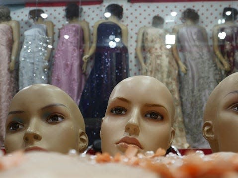 The heads of mannequins at a clothing store in Afghanistan.