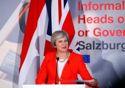 Britain's Prime Minister Theresa May holds a news conference after the informal meeting of European Union leaders in Salzburg, Austria, September 20, 2018. REUTERS/Leonhard Foeger