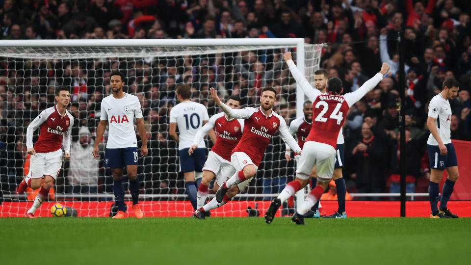 Arsenal celebrate taking the lead