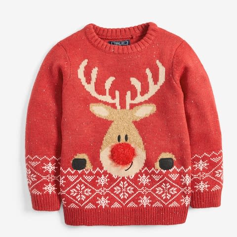 Next Red Reindeer Christmas Jumper - Credit: Next