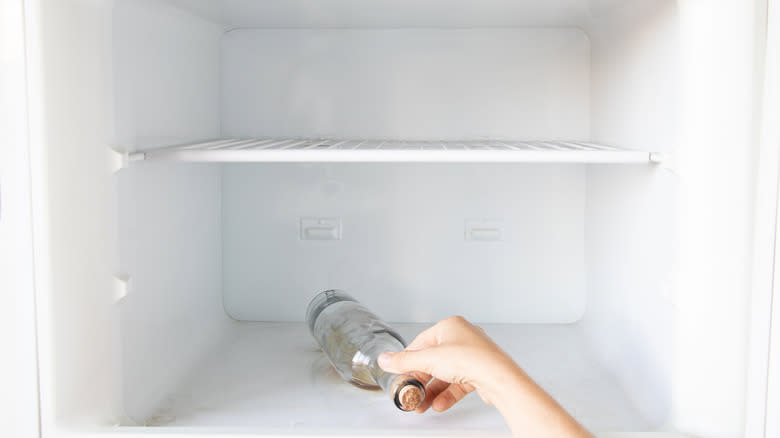 vodka bottle in freezer