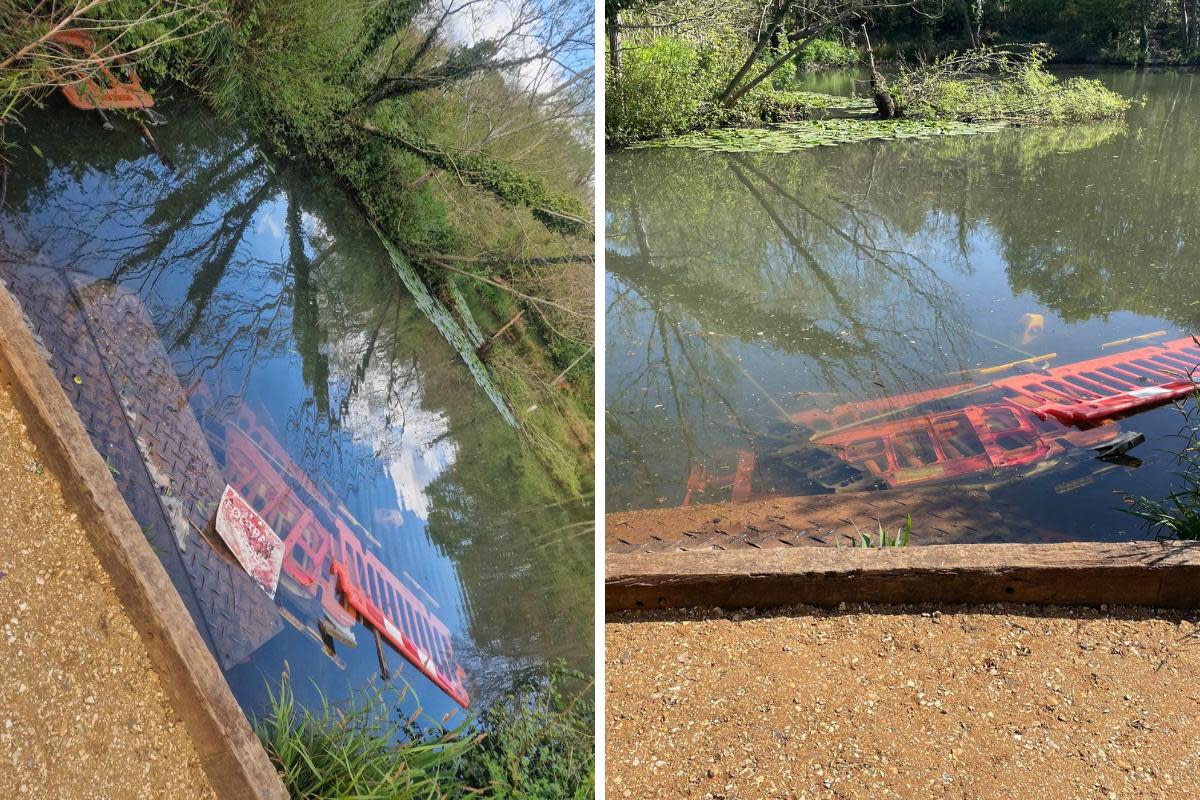 Barriers have been dumped in Miller's Pond in Southampton by mindless vandals <i>(Image: Sharn Bewley and Colin Oliphant)</i>