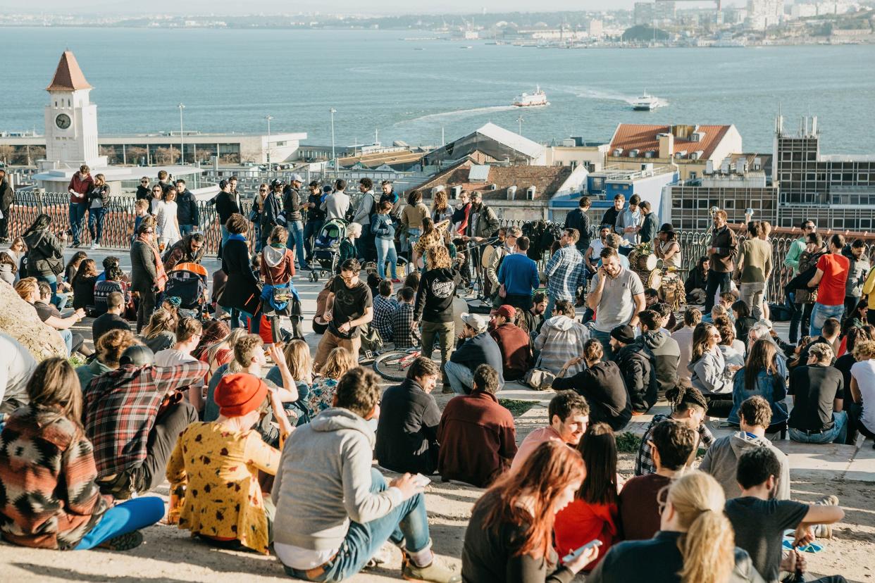 crowds in Lisbon, Portugal
